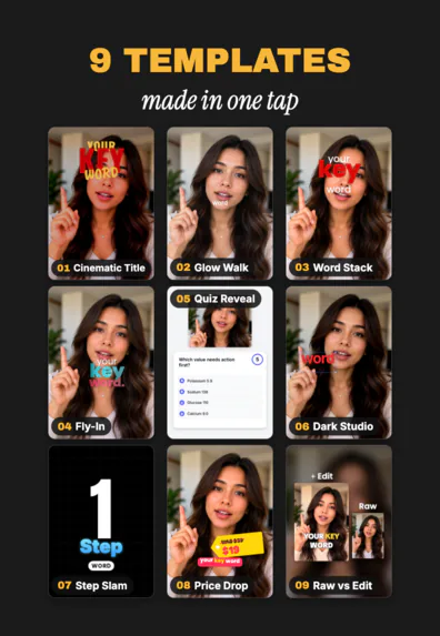 9-grid of templates effect: SparkRoll edit preview on a sample video